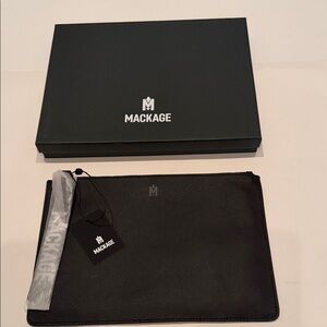 NIB Mackage Darcy Sleek Black Pebbled Leather Clutch